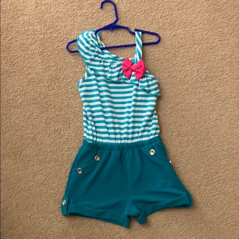 Sz 6 Teal and White Adorable New Romper